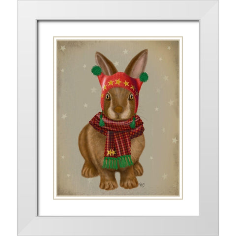 Bunny and Bobble Hat White Modern Wood Framed Art Print with Double Matting by Fab Funky