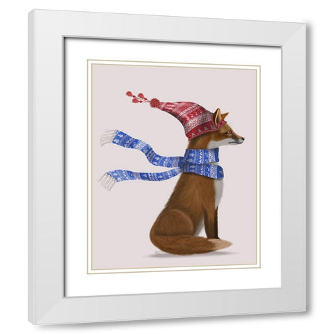 Windswept Fox White Modern Wood Framed Art Print with Double Matting by Fab Funky