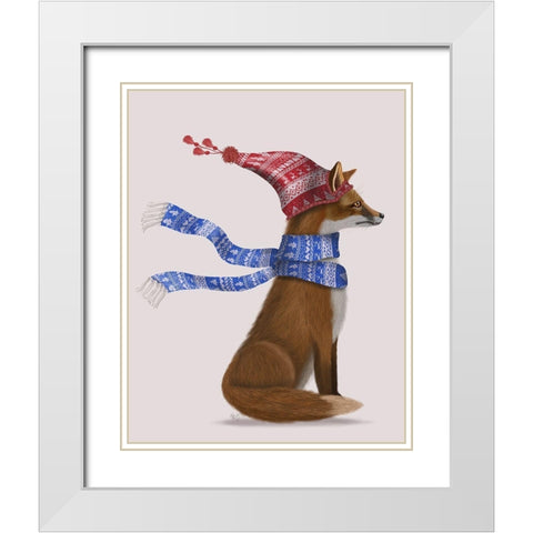 Windswept Fox White Modern Wood Framed Art Print with Double Matting by Fab Funky