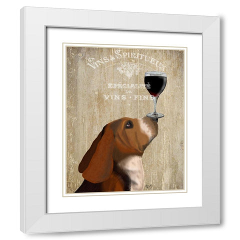 Dog Au Vin, Basset Hound White Modern Wood Framed Art Print with Double Matting by Fab Funky