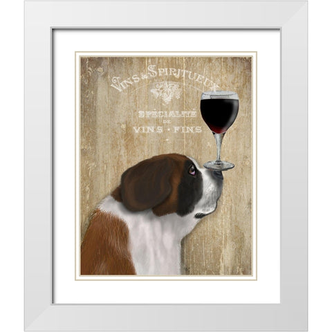 Dog Au Vin, St Bernard White Modern Wood Framed Art Print with Double Matting by Fab Funky