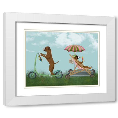 Boxer Scooter White Modern Wood Framed Art Print with Double Matting by Fab Funky