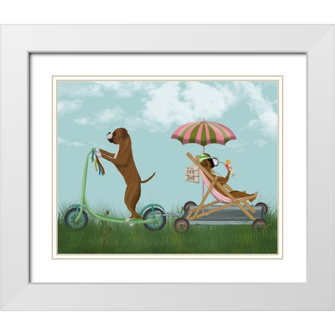 Boxer Scooter White Modern Wood Framed Art Print with Double Matting by Fab Funky