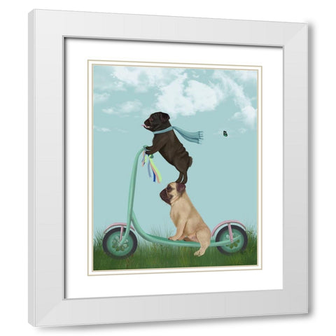 Pug Scooter White Modern Wood Framed Art Print with Double Matting by Fab Funky