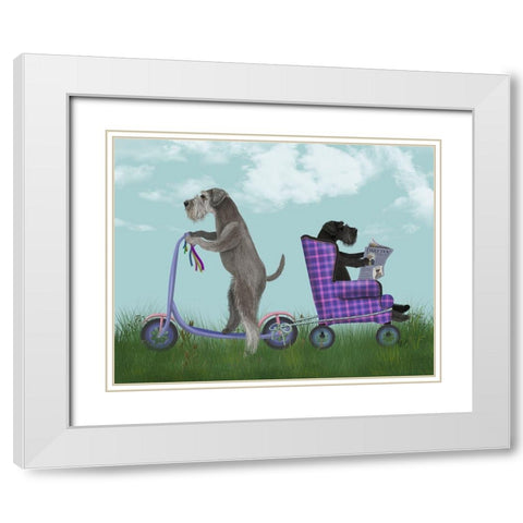 Schnauzer Scooter White Modern Wood Framed Art Print with Double Matting by Fab Funky