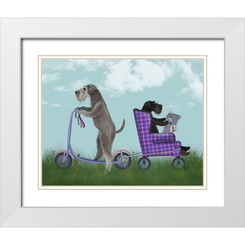 Schnauzer Scooter White Modern Wood Framed Art Print with Double Matting by Fab Funky