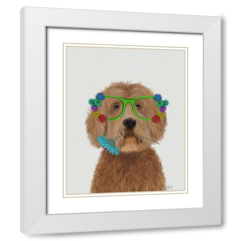 Labradoodle Golden and Flower Glasses White Modern Wood Framed Art Print with Double Matting by Fab Funky
