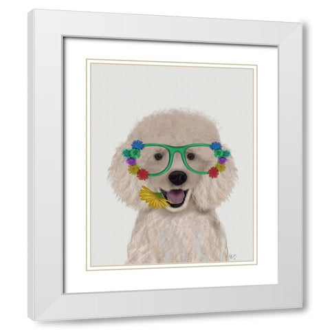Poodle, White and Flower Glasses White Modern Wood Framed Art Print with Double Matting by Fab Funky