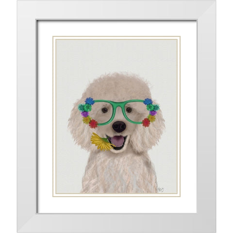 Poodle, White and Flower Glasses White Modern Wood Framed Art Print with Double Matting by Fab Funky