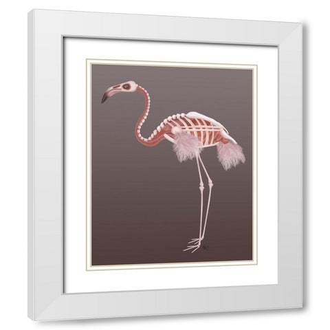 Flamingo Skeleton White Modern Wood Framed Art Print with Double Matting by Fab Funky