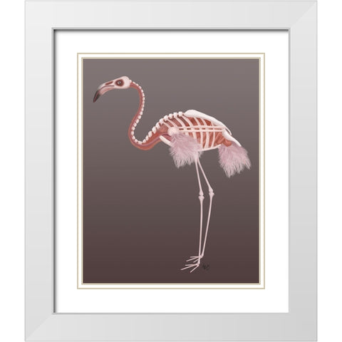 Flamingo Skeleton White Modern Wood Framed Art Print with Double Matting by Fab Funky