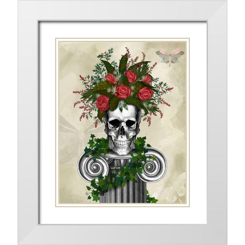 Skull with Roses and Berries White Modern Wood Framed Art Print with Double Matting by Fab Funky