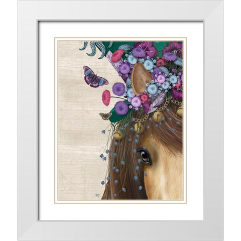 Horse Mad Hatter, Close Up White Modern Wood Framed Art Print with Double Matting by Fab Funky