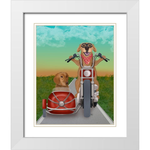 Golden Retriever Chopper and Sidecar White Modern Wood Framed Art Print with Double Matting by Fab Funky