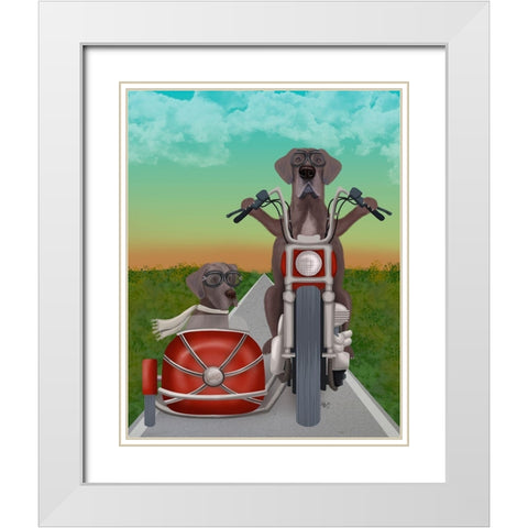 Great Dane Chopper and Sidecar White Modern Wood Framed Art Print with Double Matting by Fab Funky