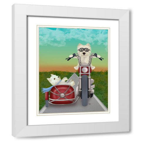 Westie Chopper and Sidecar White Modern Wood Framed Art Print with Double Matting by Fab Funky