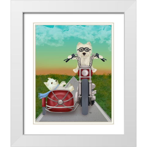 Westie Chopper and Sidecar White Modern Wood Framed Art Print with Double Matting by Fab Funky
