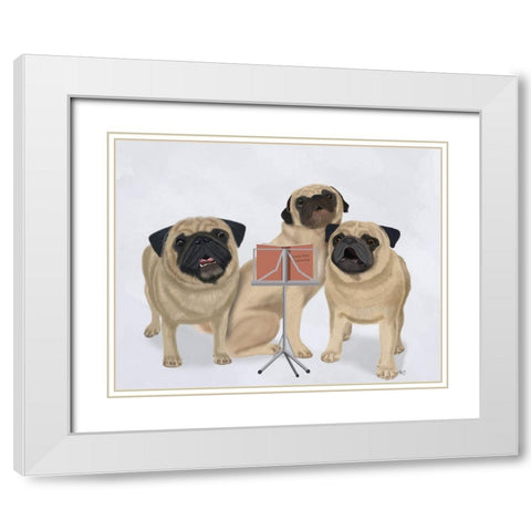 Pug Choir White Modern Wood Framed Art Print with Double Matting by Fab Funky