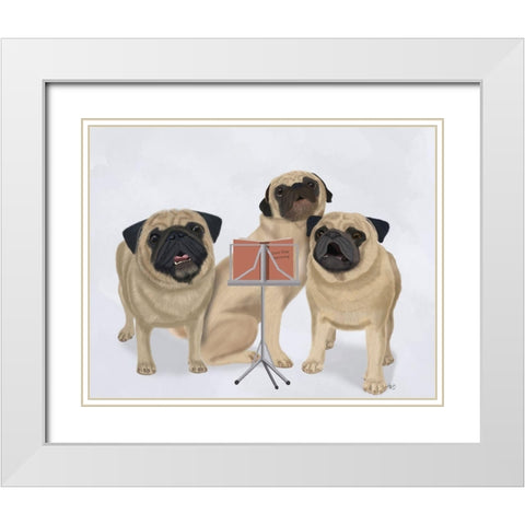 Pug Choir White Modern Wood Framed Art Print with Double Matting by Fab Funky