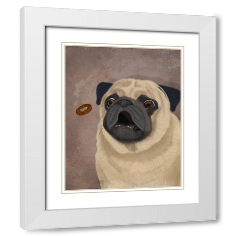 Pug, Catch 1 White Modern Wood Framed Art Print with Double Matting by Fab Funky