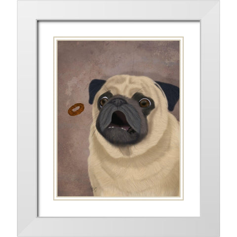 Pug, Catch 1 White Modern Wood Framed Art Print with Double Matting by Fab Funky