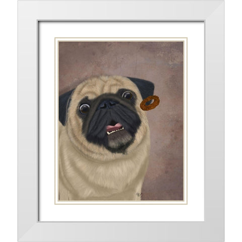 Pug, Catch 2 White Modern Wood Framed Art Print with Double Matting by Fab Funky