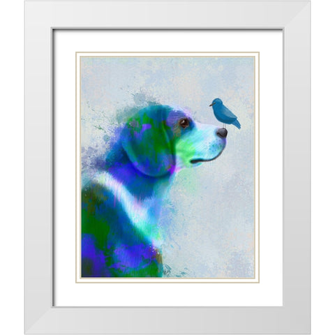 Beagle Blue Splash White Modern Wood Framed Art Print with Double Matting by Fab Funky
