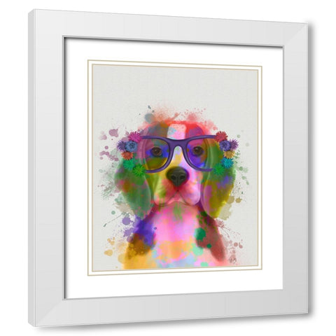Beagle Rainbow Splash 2 White Modern Wood Framed Art Print with Double Matting by Fab Funky
