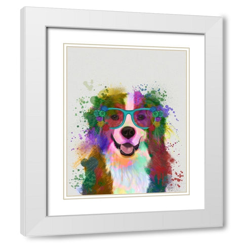 Bernese Rainbow Splash White Modern Wood Framed Art Print with Double Matting by Fab Funky