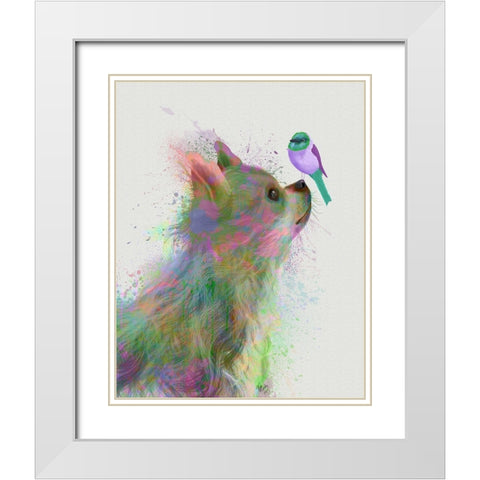 Chihuahua, Long Haired, Rainbow Splash White Modern Wood Framed Art Print with Double Matting by Fab Funky