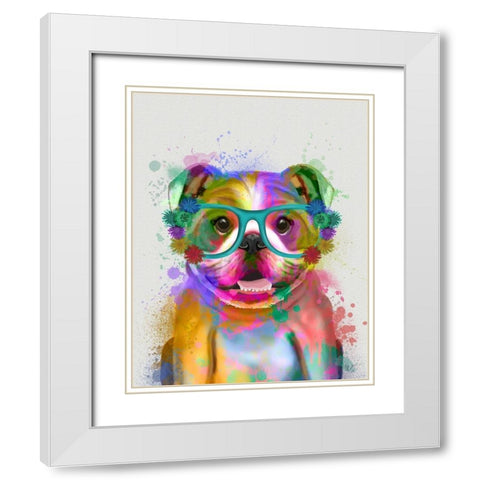 English Bulldog Rainbow Splash White Modern Wood Framed Art Print with Double Matting by Fab Funky