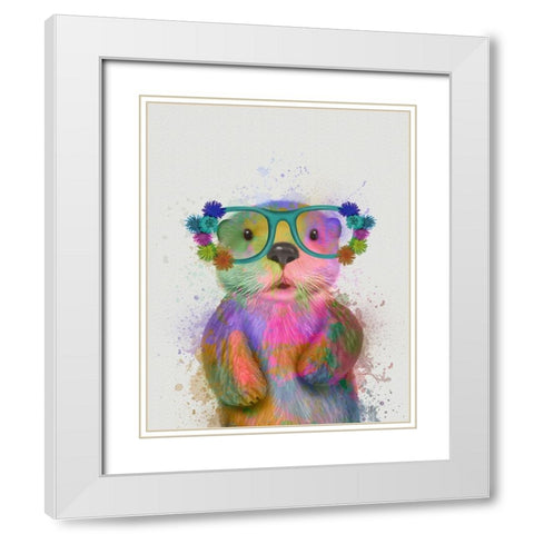 Otter Rainbow Splash White Modern Wood Framed Art Print with Double Matting by Fab Funky