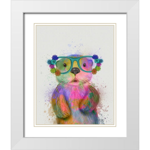 Otter Rainbow Splash White Modern Wood Framed Art Print with Double Matting by Fab Funky