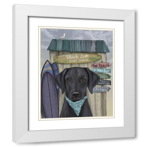 Black Labrador Surf Shack White Modern Wood Framed Art Print with Double Matting by Fab Funky