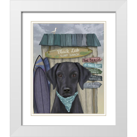 Black Labrador Surf Shack White Modern Wood Framed Art Print with Double Matting by Fab Funky