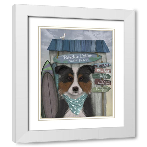 Border Collie, Tricolour, Surf Shack White Modern Wood Framed Art Print with Double Matting by Fab Funky