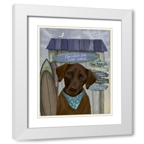 Chocolate Labrador Surf Shack White Modern Wood Framed Art Print with Double Matting by Fab Funky
