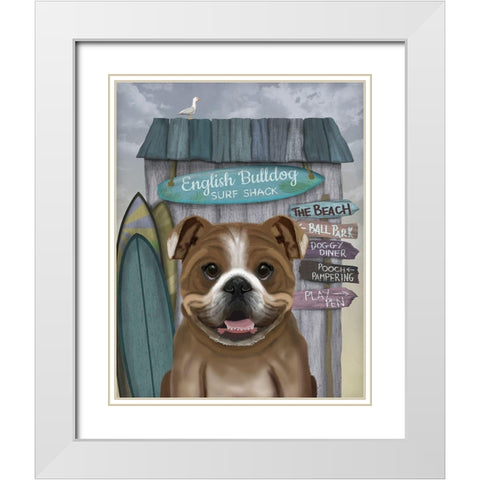 English Bulldog Surf Shack White Modern Wood Framed Art Print with Double Matting by Fab Funky