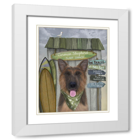 German Shepherd Surf Shack White Modern Wood Framed Art Print with Double Matting by Fab Funky