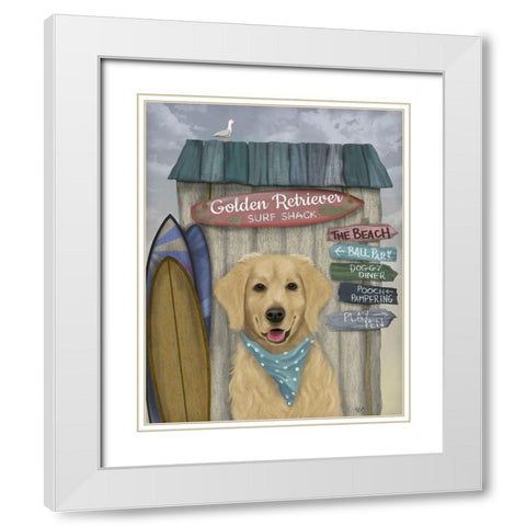 Golden Retriever Surf Shack White Modern Wood Framed Art Print with Double Matting by Fab Funky