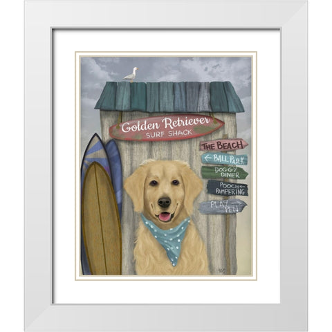 Golden Retriever Surf Shack White Modern Wood Framed Art Print with Double Matting by Fab Funky