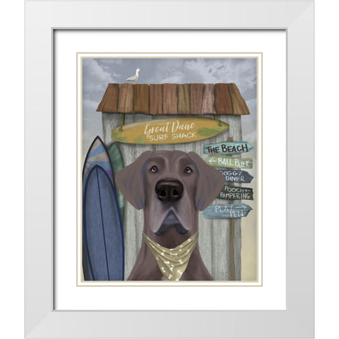 Great Dane Surf Shack White Modern Wood Framed Art Print with Double Matting by Fab Funky