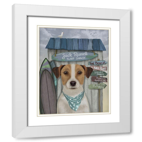 Jack Russell Surf Shack White Modern Wood Framed Art Print with Double Matting by Fab Funky