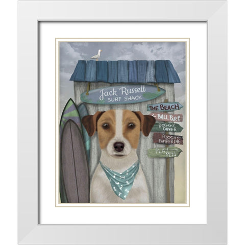 Jack Russell Surf Shack White Modern Wood Framed Art Print with Double Matting by Fab Funky