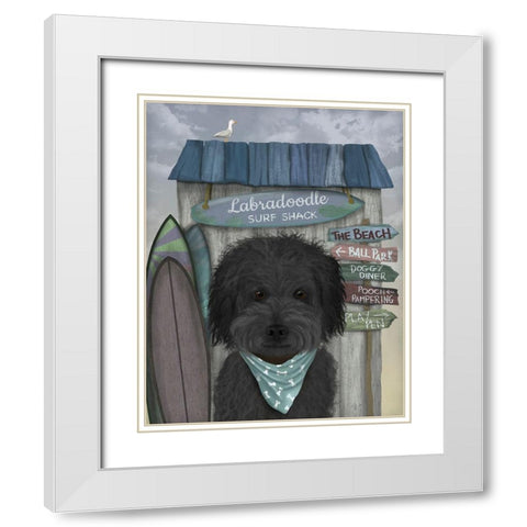 Labradoodle, Black, Surf Shack White Modern Wood Framed Art Print with Double Matting by Fab Funky