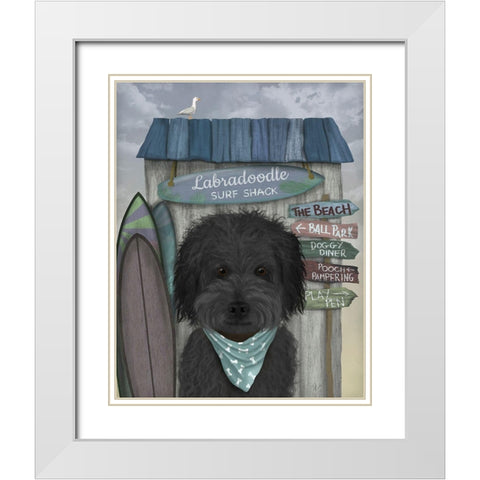 Labradoodle, Black, Surf Shack White Modern Wood Framed Art Print with Double Matting by Fab Funky
