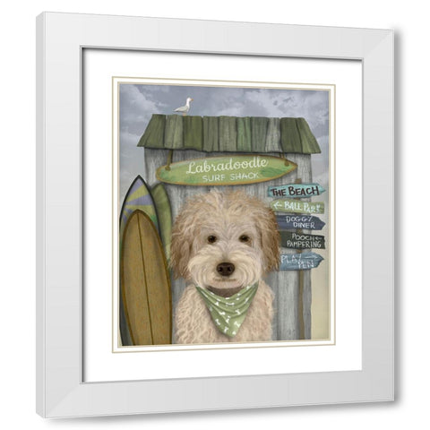 Labradoodle, Cream, Surf Shack White Modern Wood Framed Art Print with Double Matting by Fab Funky