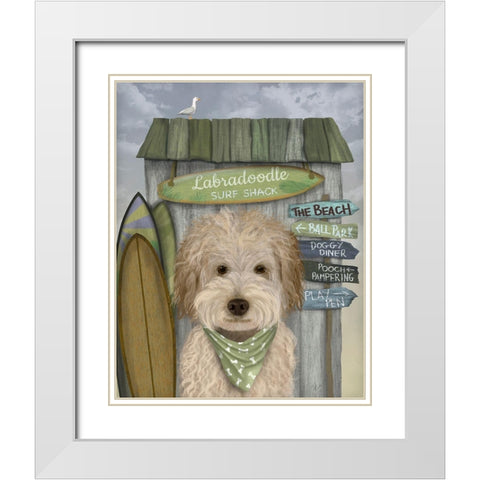Labradoodle, Cream, Surf Shack White Modern Wood Framed Art Print with Double Matting by Fab Funky