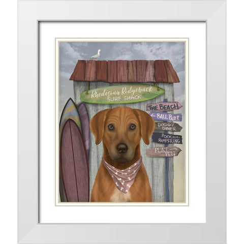 Rhodesian Ridgeback Surf Shack White Modern Wood Framed Art Print with Double Matting by Fab Funky