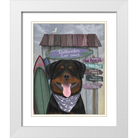 Rottweiller Surf Shack White Modern Wood Framed Art Print with Double Matting by Fab Funky